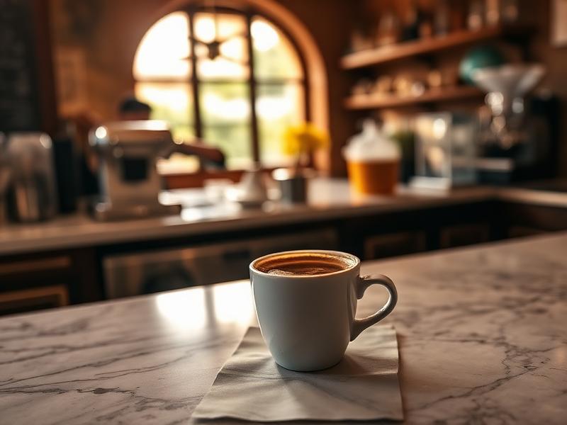 Espresso i en klassisk italiensk kaffekopp på en bardisk