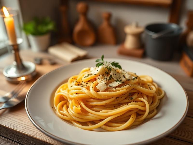 Färsk italiensk pasta med tomatsås och basilika