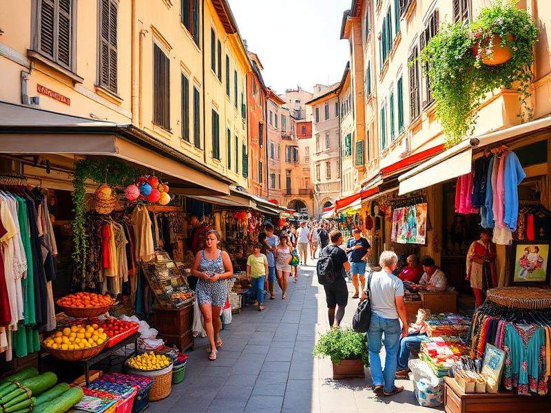 Färgglad italiensk marknad med frukt och grönsaker